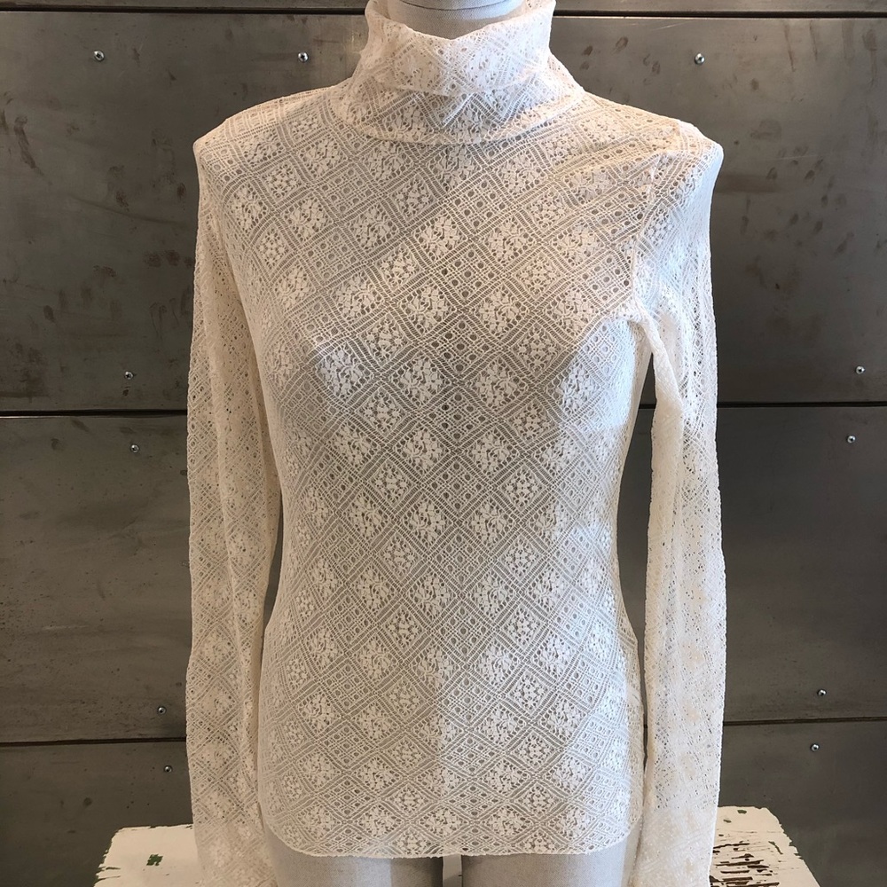 Sheer Lace Cream Free People Turtleneck size Small